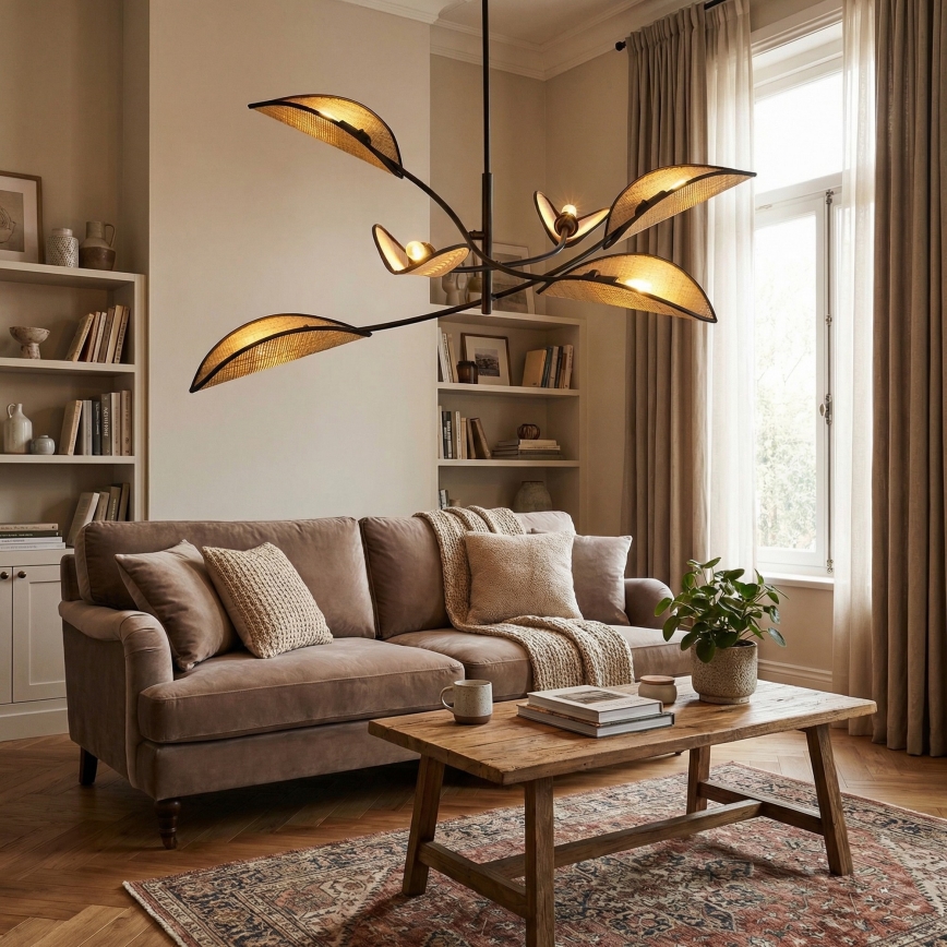 Hanglamp met vaste pendel LOTUS 6xE14/10W/230V zwart/beige