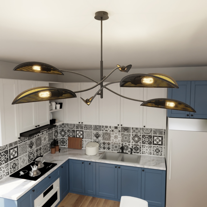 Hanglamp met vaste pendel LOTUS 6xE14/10W/230V zwart/goud