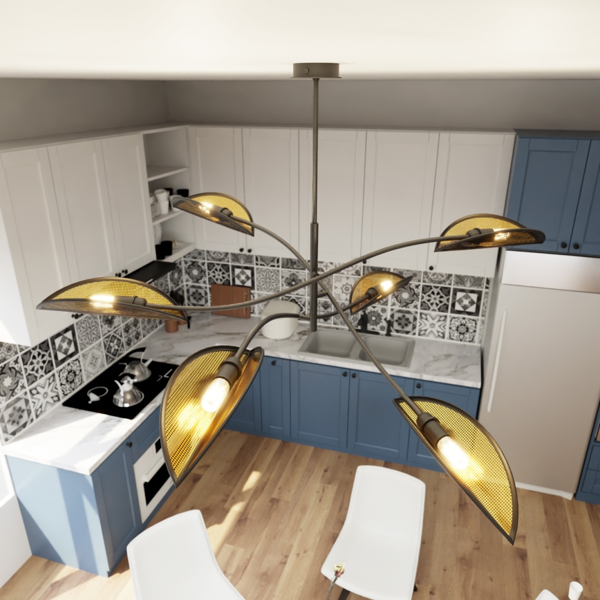 Hanglamp met vaste pendel LOTUS 6xE14/10W/230V zwart/goud