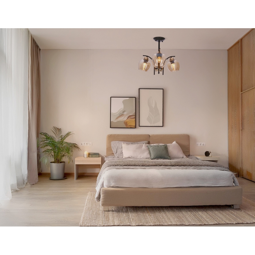 Hanglamp met vaste pendel MERRA 3xE27/40W/230V zwart/beige
