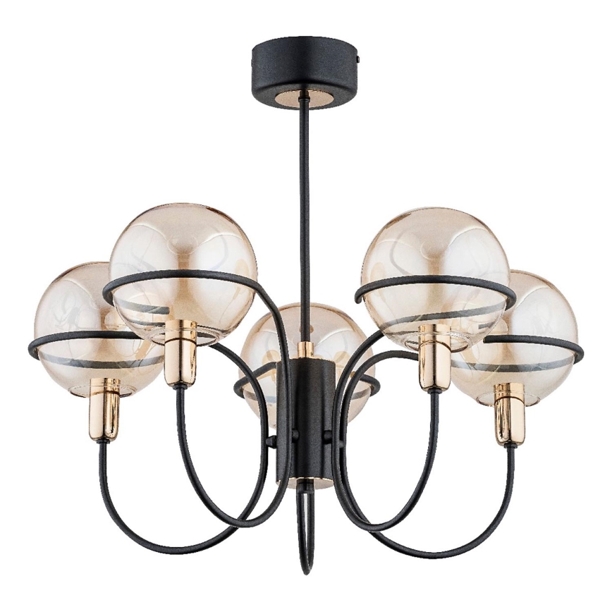 Hanglamp met vaste pendel PETRA 5xE14/10W/230V zwart/goud
