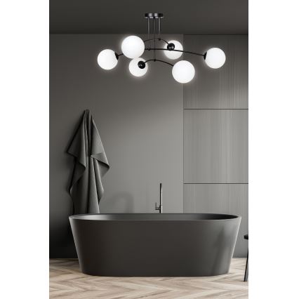 Hanglamp met vaste pendel PREGOS 6xE14/10W/230V zwart/wit