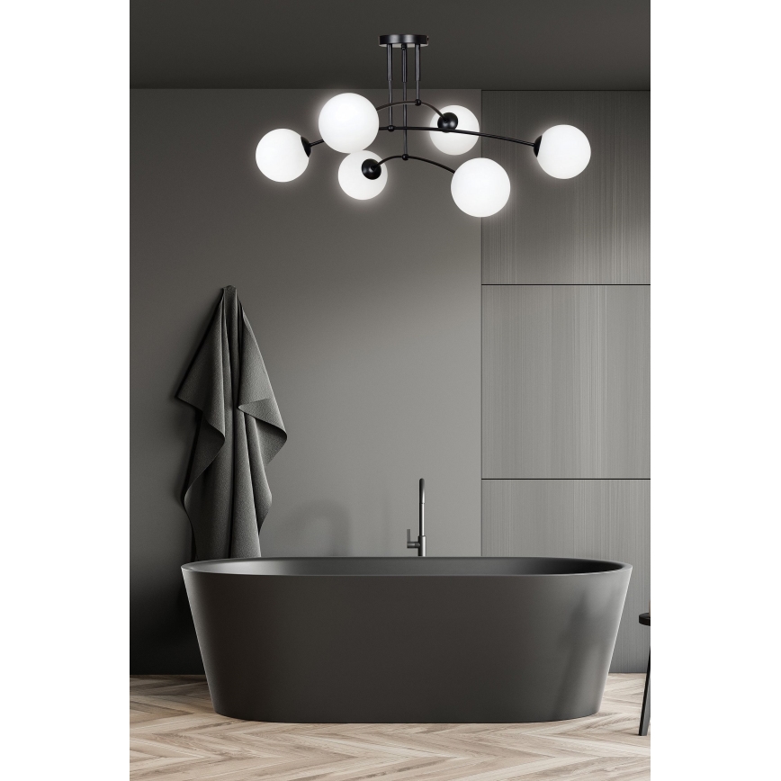 Hanglamp met vaste pendel PREGOS 6xE14/10W/230V zwart/wit