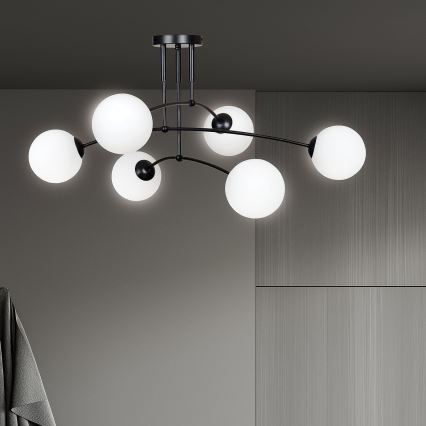 Hanglamp met vaste pendel PREGOS 6xE14/10W/230V zwart/wit
