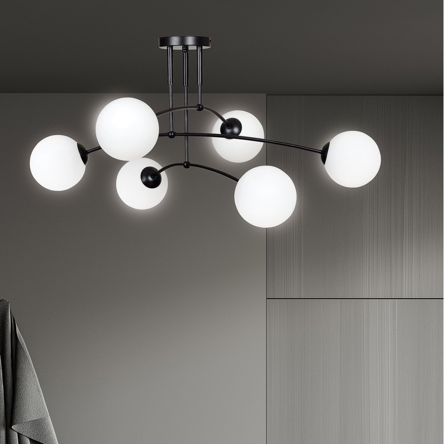 Hanglamp met vaste pendel PREGOS 6xE14/10W/230V zwart/wit
