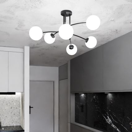 Hanglamp met vaste pendel PREGOS 6xE14/10W/230V zwart/wit