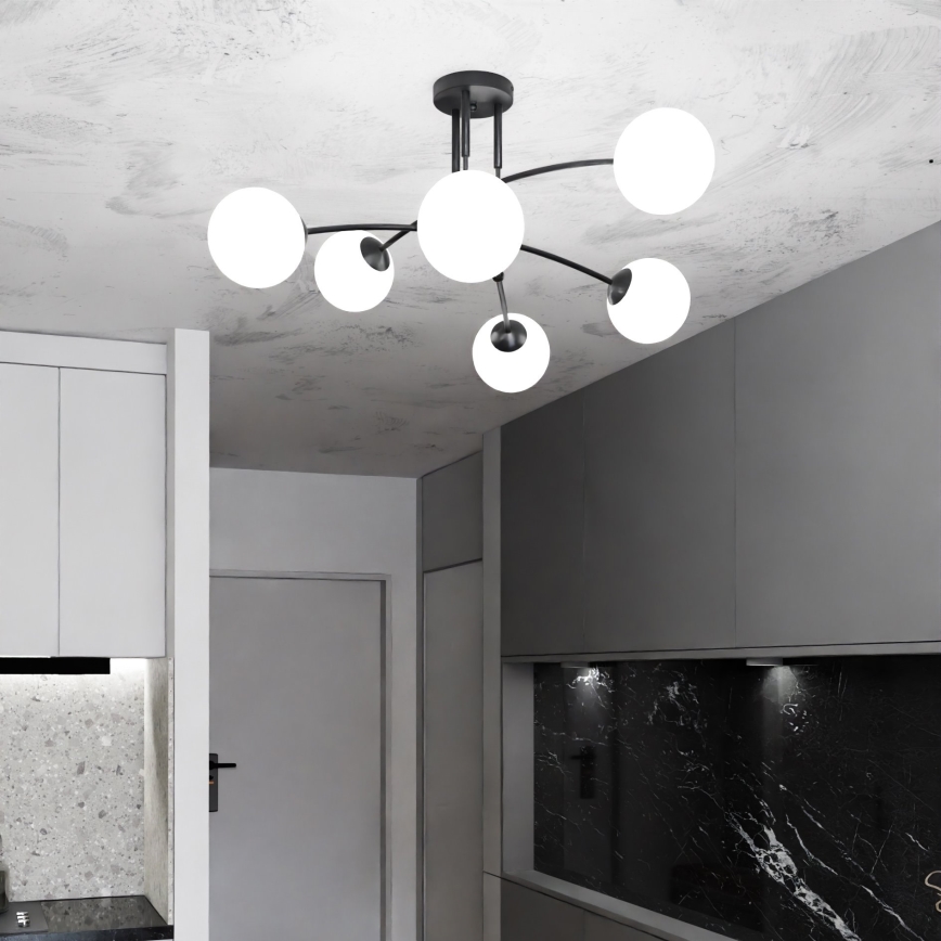 Hanglamp met vaste pendel PREGOS 6xE14/10W/230V zwart/wit