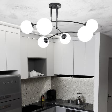 Hanglamp met vaste pendel PREGOS 6xE14/10W/230V zwart/wit