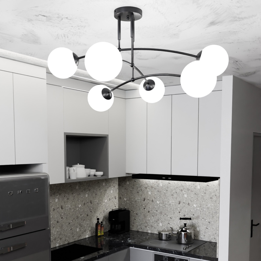 Hanglamp met vaste pendel PREGOS 6xE14/10W/230V zwart/wit