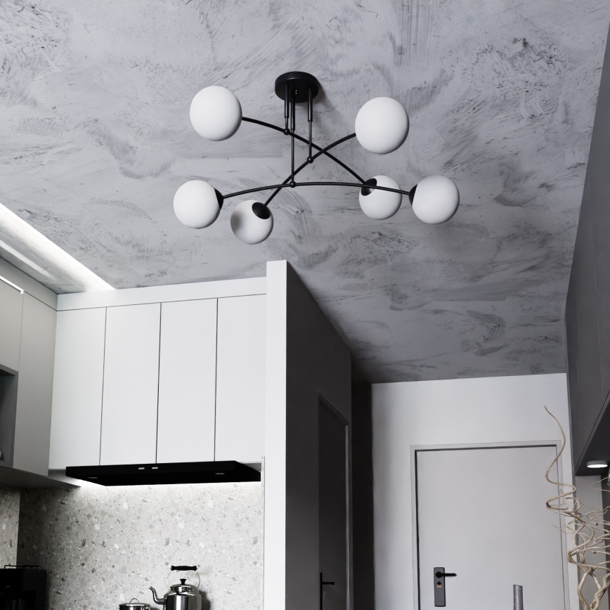 Hanglamp met vaste pendel PREGOS 6xE14/10W/230V zwart/wit
