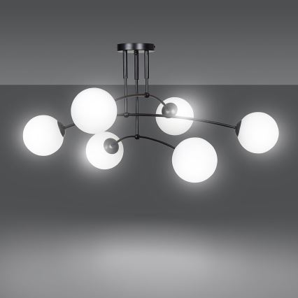 Hanglamp met vaste pendel PREGOS 6xE14/10W/230V zwart/wit