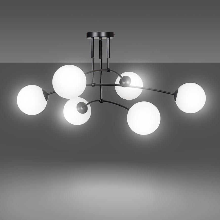 Hanglamp met vaste pendel PREGOS 6xE14/10W/230V zwart/wit