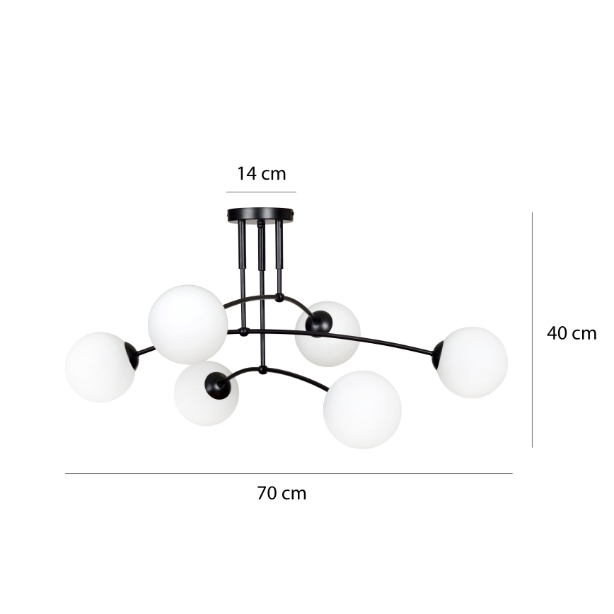 Hanglamp met vaste pendel PREGOS 6xE14/10W/230V zwart/wit