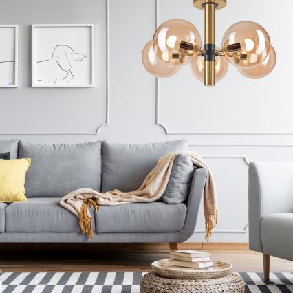 Hanglamp met vaste pendel ROLLO 5xE14/5W/230V goud/gerookt beige