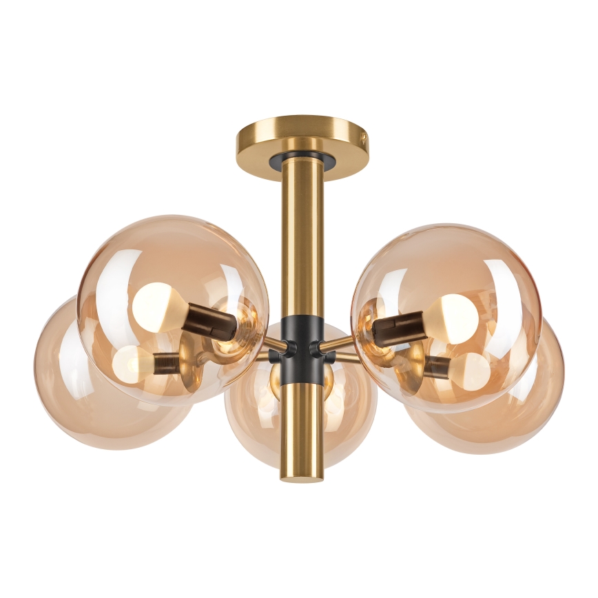 Hanglamp met vaste pendel ROLLO 5xE14/5W/230V goud/gerookt beige