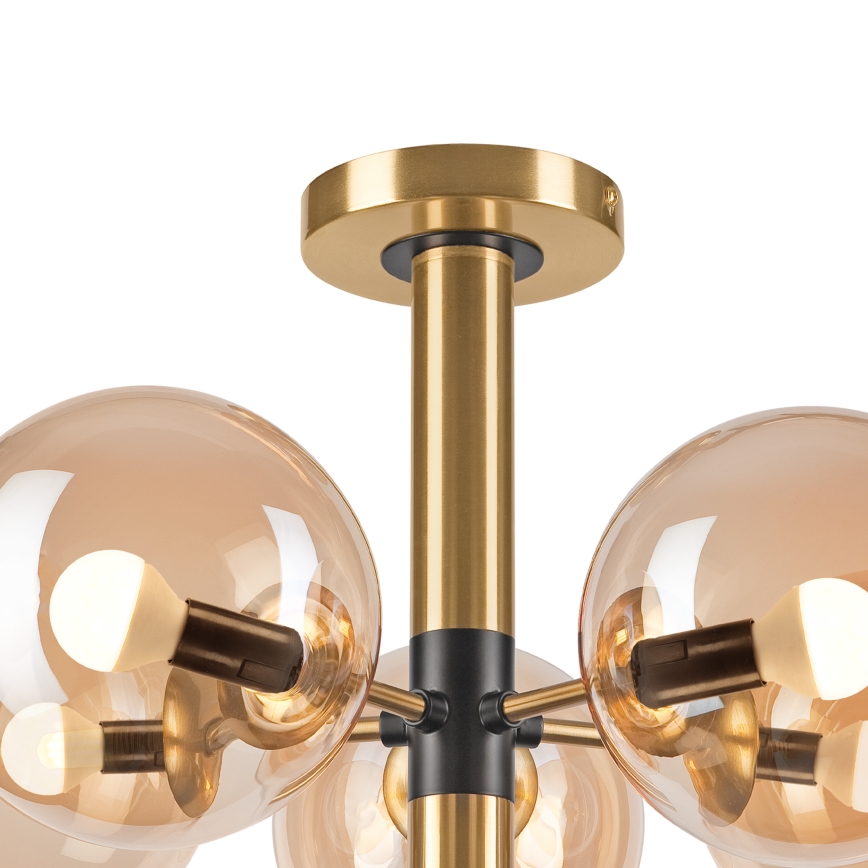 Hanglamp met vaste pendel ROLLO 5xE14/5W/230V goud/gerookt beige
