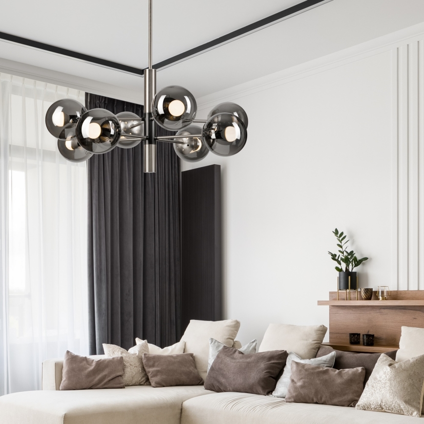 Hanglamp met vaste pendel ROLLO 8xE14/5W/230V mat chroom/gerookt