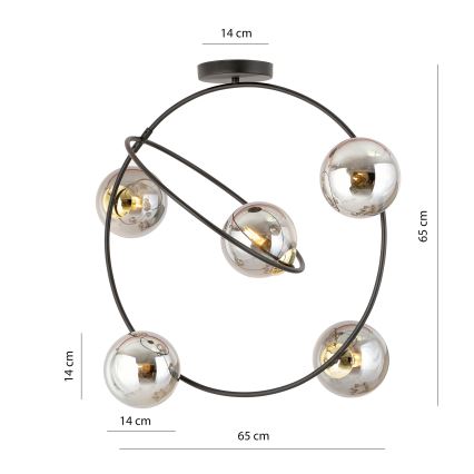 Hanglamp met vaste pendel STARDOM 5xE14/10W/230V zwart/grijs