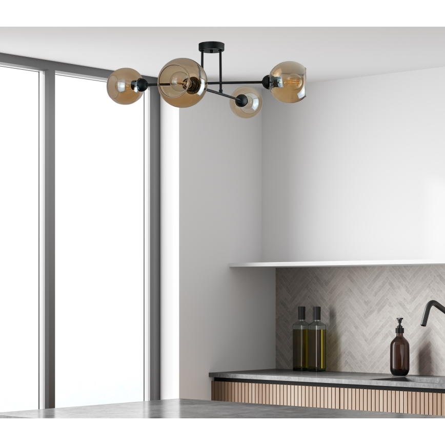 Hanglamp met vaste pendel VASCO 4xE27/60W/230V zwart/gerookt beige