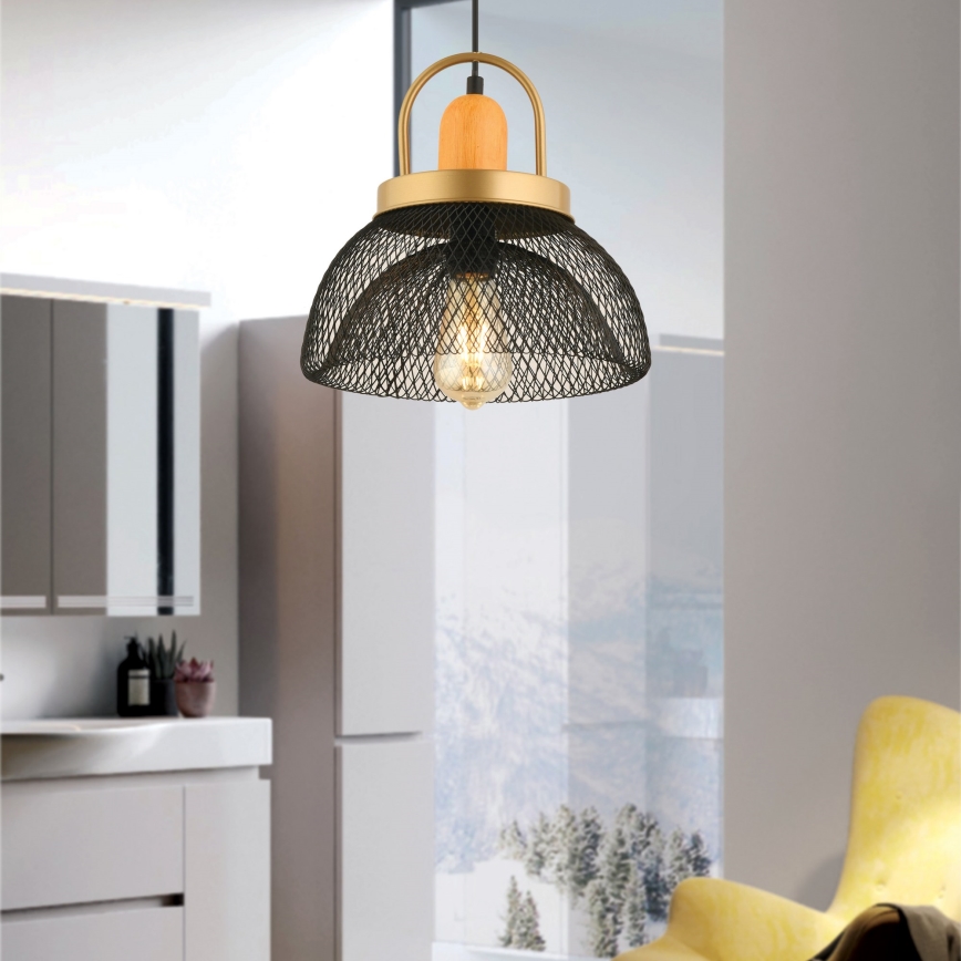 Hanglamp MONZA 1xE27/40W/230V met een diameter van 29 cm zwart/goud