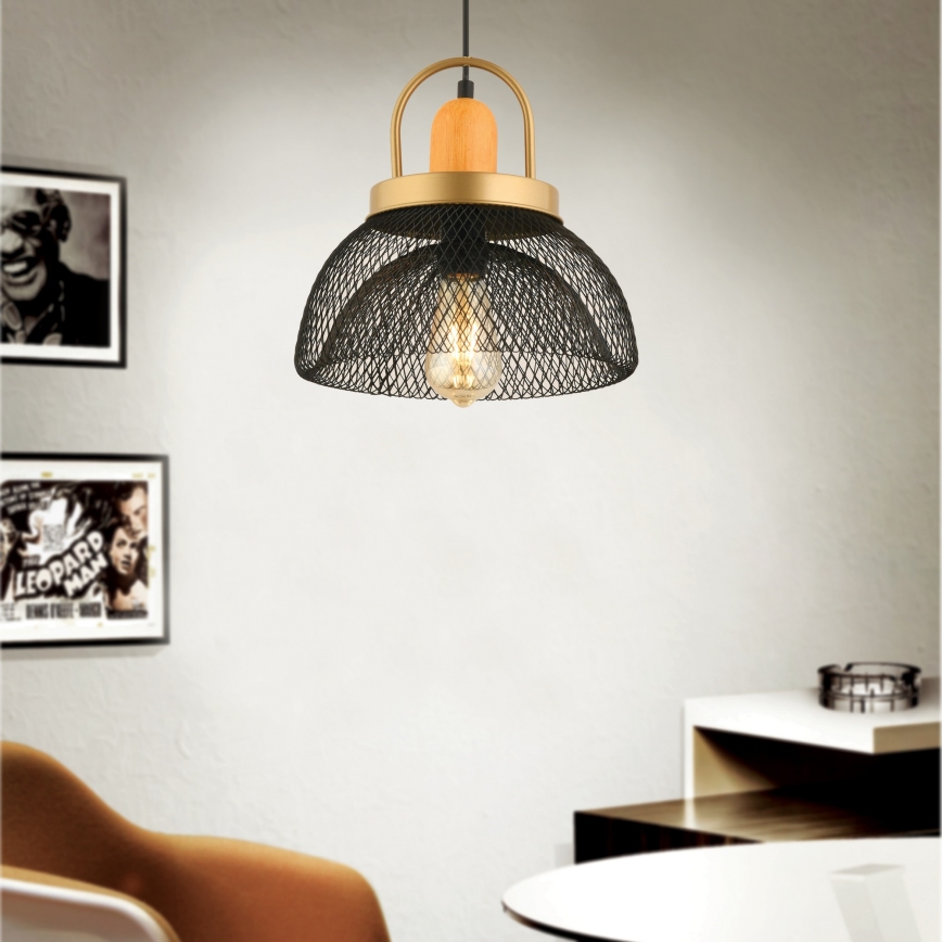 Hanglamp MONZA 1xE27/40W/230V met een diameter van 29 cm zwart/goud