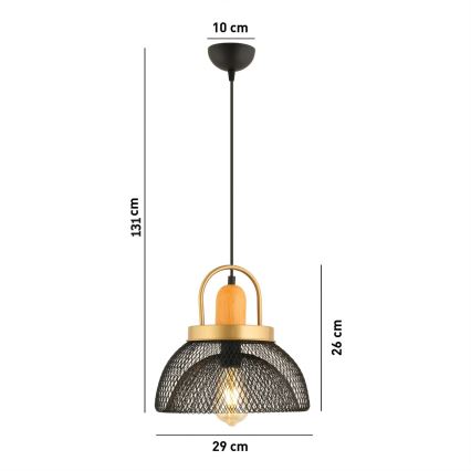 Hanglamp MONZA 1xE27/40W/230V met een diameter van 29 cm zwart/goud