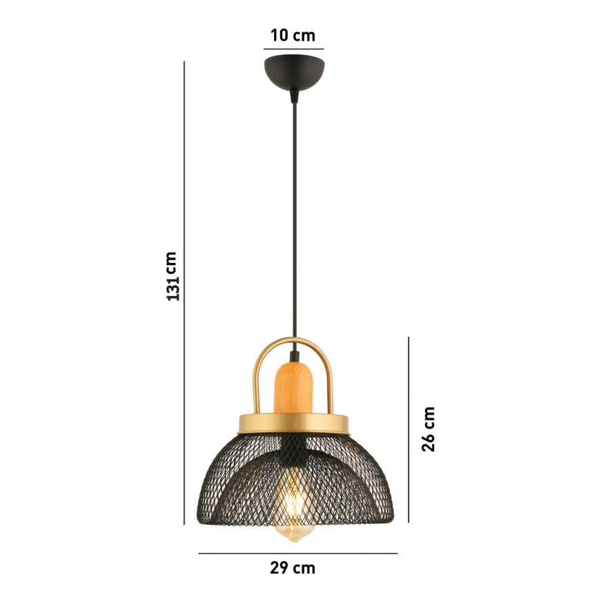 Hanglamp MONZA 1xE27/40W/230V met een diameter van 29 cm zwart/goud