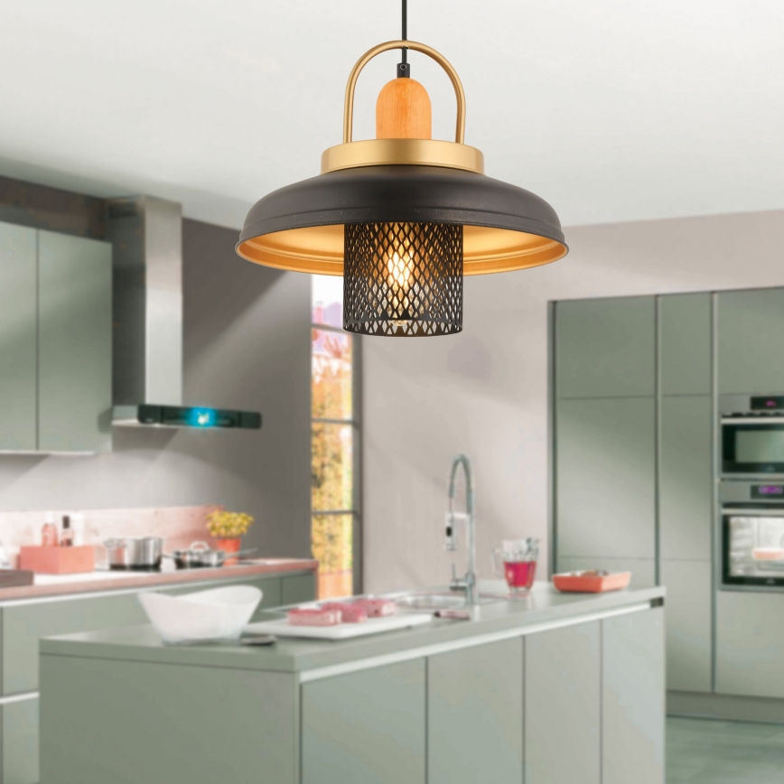 Hanglamp MONZA 1xE27/40W/230V met een diameter van 32 cm zwart/goud