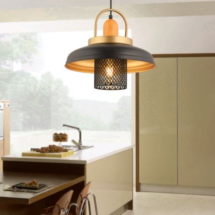 Hanglamp MONZA 1xE27/40W/230V met een diameter van 32 cm zwart/goud
