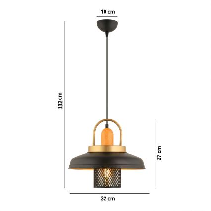 Hanglamp MONZA 1xE27/40W/230V met een diameter van 32 cm zwart/goud