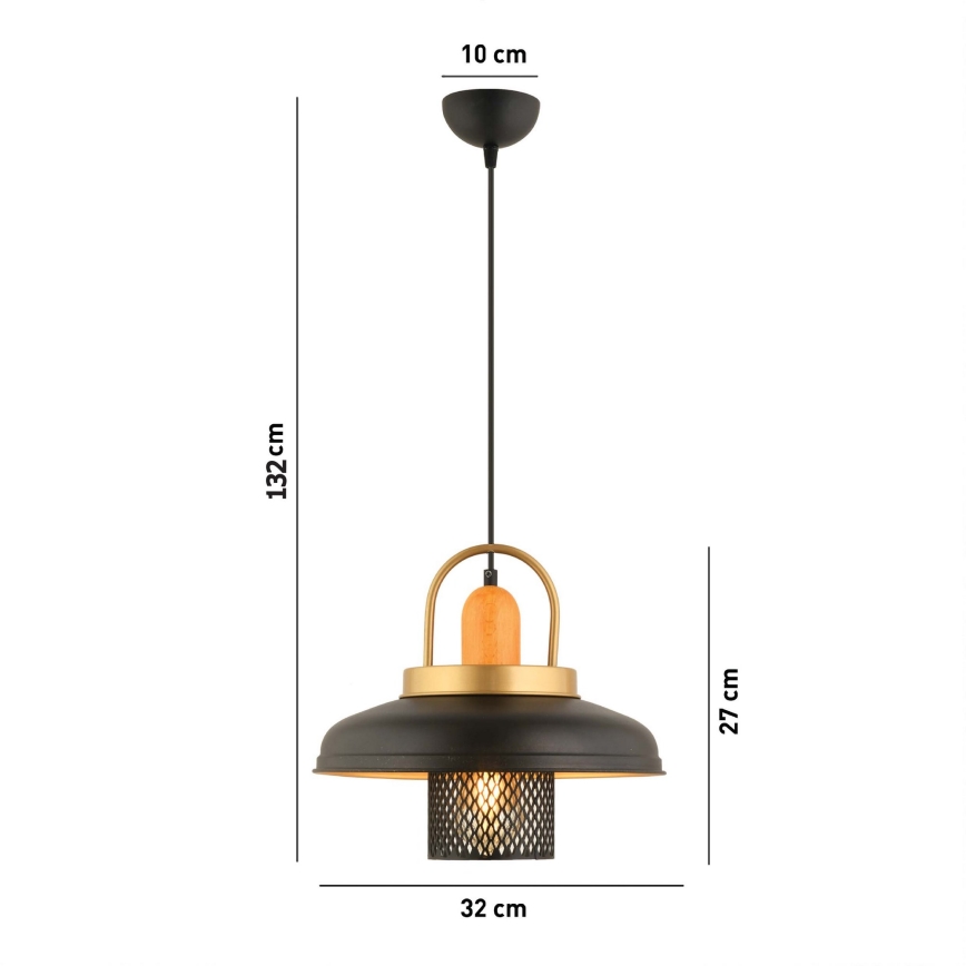Hanglamp MONZA 1xE27/40W/230V met een diameter van 32 cm zwart/goud