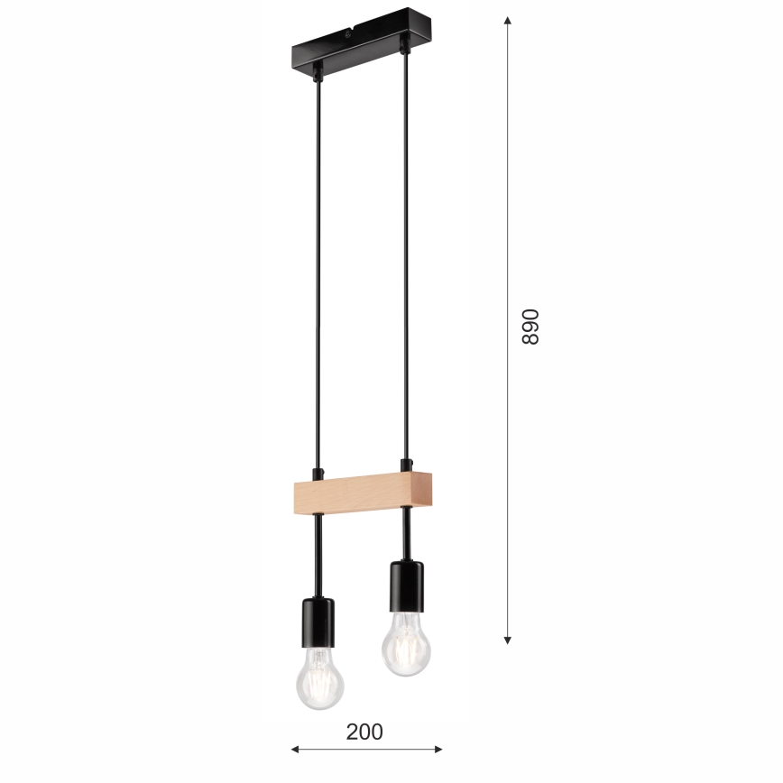 Hanglamp aan kabel ORAZIO 2xE27/60W/230V beukenhout