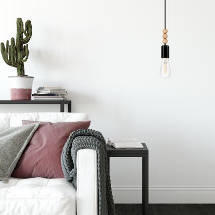Hanglamp aan kabel SIMON 1xE27/60W/230V zwart/beuk