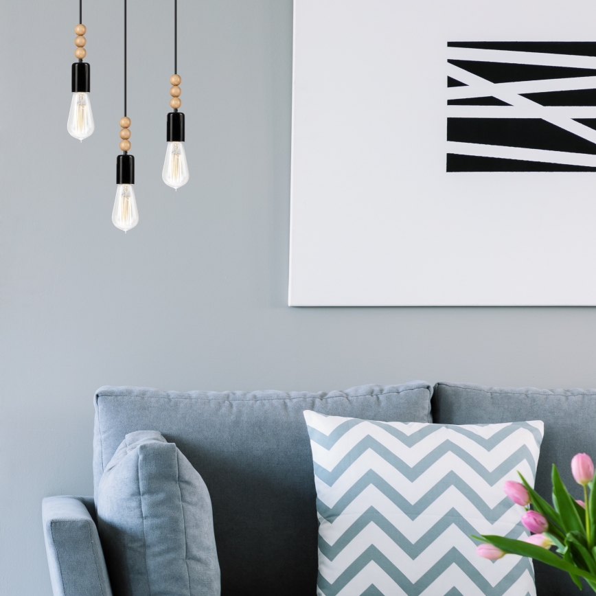 Hanglamp aan kabel SIMON 3xE27/60W/230V beuken