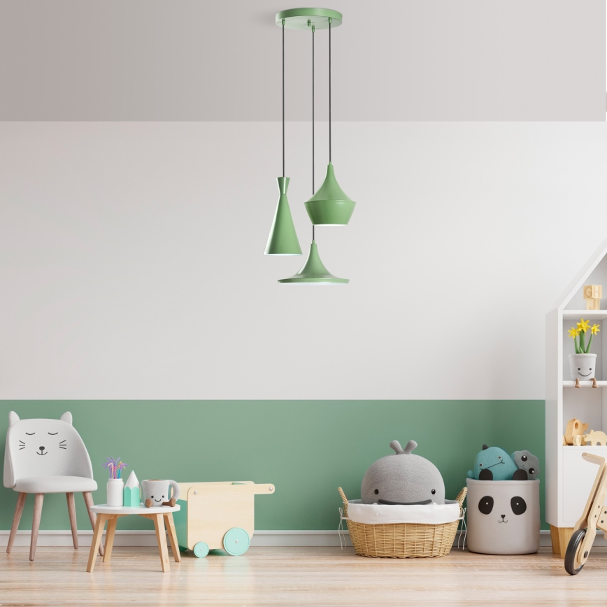 Hanglamp TOM met kabel 3xE27/40W/230V groen