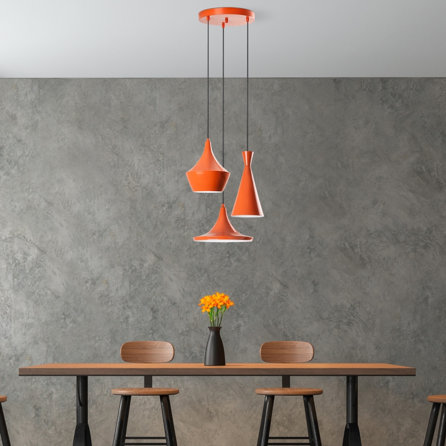 Hanglamp TOM met kabel 3xE27/40W/230V oranje