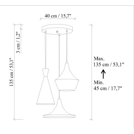 Hanglamp TOM met kabel 3xE27/40W/230V oranje