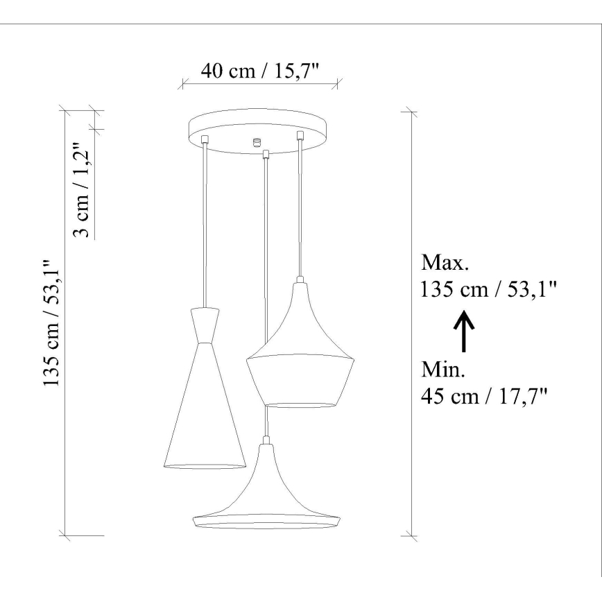 Hanglamp TOM met kabel 3xE27/40W/230V oranje