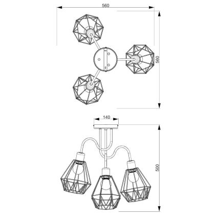 Hanglamp voor Oppervlak Montage BERGEN 3xE27/60W/230V