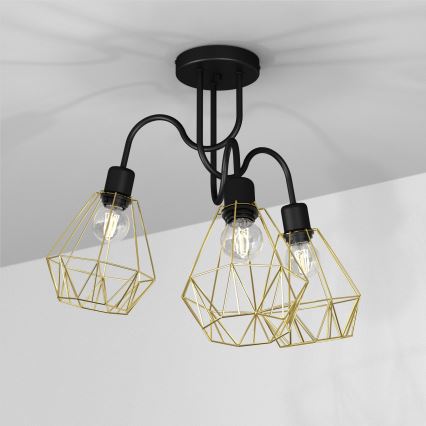 Hanglamp voor Oppervlak Montage BERGEN 3xE27/60W/230V zwart/goud