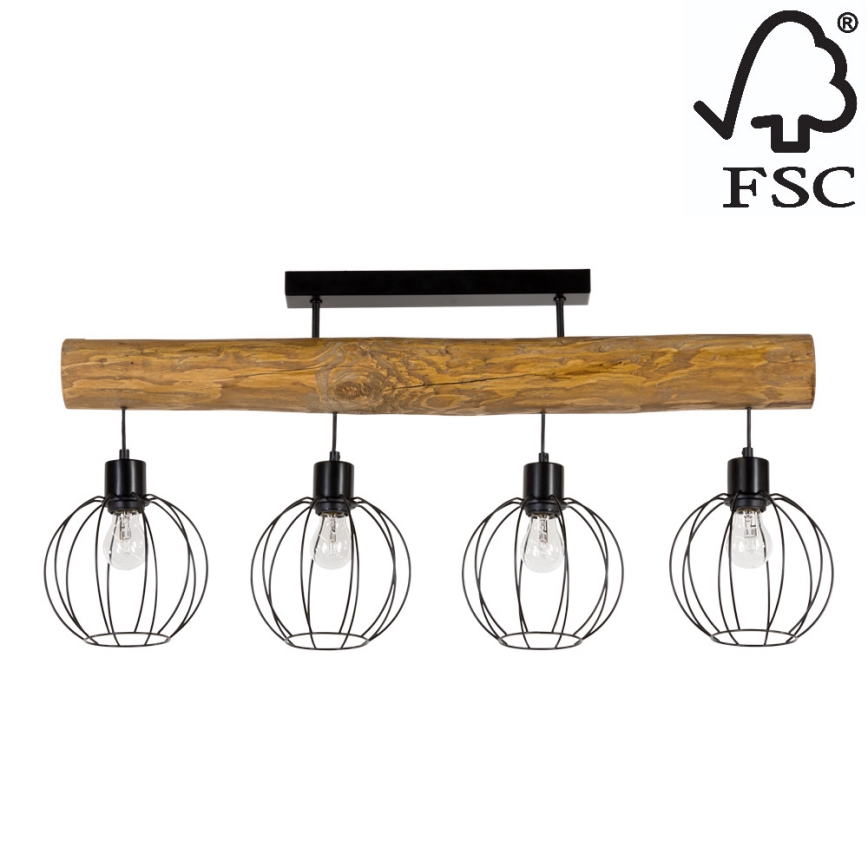 Hanglamp voor Oppervlak Montage BERIS 4xE27/25W/230V grenen - FSC-gecertificeerd