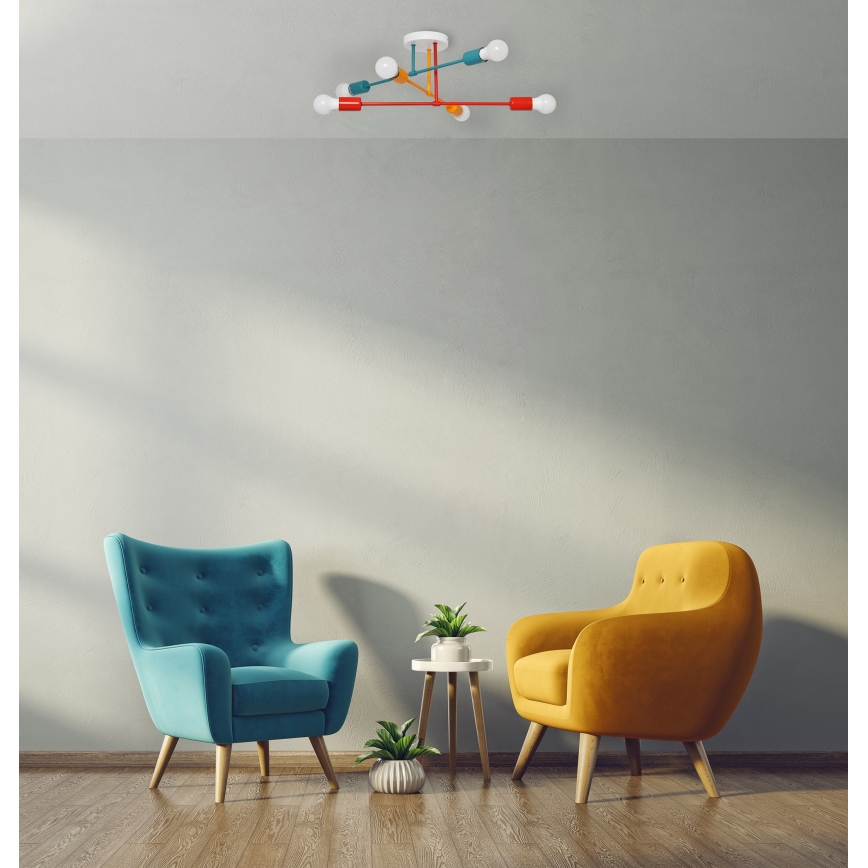 Hanglamp voor Oppervlak Montage CAMBRIDGE 6xE27/20W/230V blauw/rood/oranje