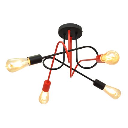 Hanglamp voor Oppervlak Montage OXFORD 4xE27/15W/230V zwart/rood