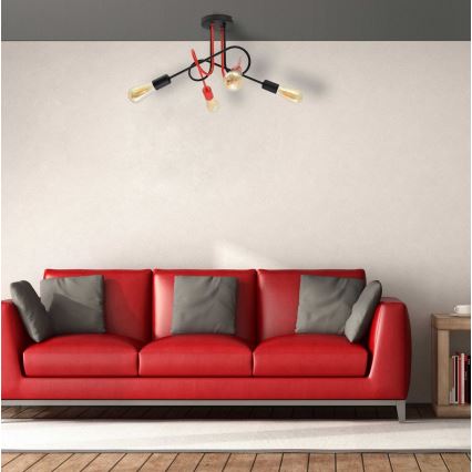 Hanglamp voor Oppervlak Montage OXFORD 4xE27/15W/230V zwart/rood