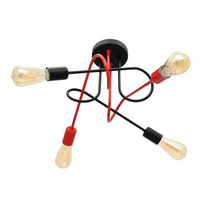 Hanglamp voor Oppervlak Montage OXFORD 4xE27/15W/230V zwart/rood