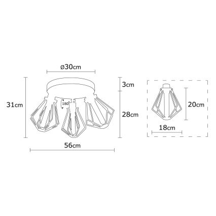 Hanglamp voor Oppervlak Montage OYLAT 3xE27/40W/230V