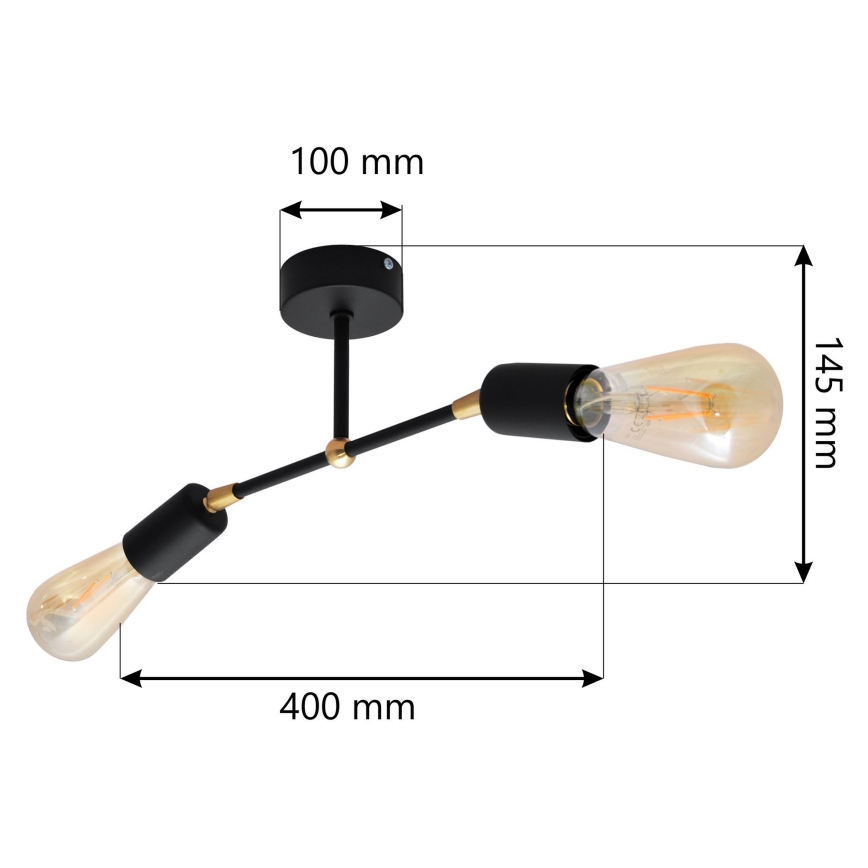 Hanglamp voor Oppervlak montage ROSETTE 2xE27/15W/230V zwart/goud