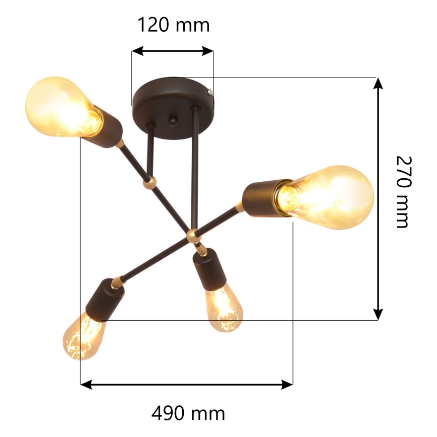 Hanglamp voor Oppervlak montage ROSETTE 4xE27/15W/230V zwart/goud