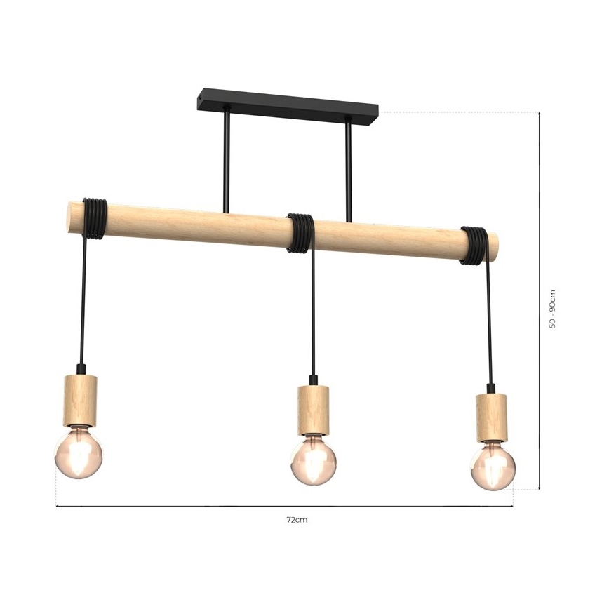 Hanglamp voor Oppervlak Montage VIGA 3xE27/60W/230V hout