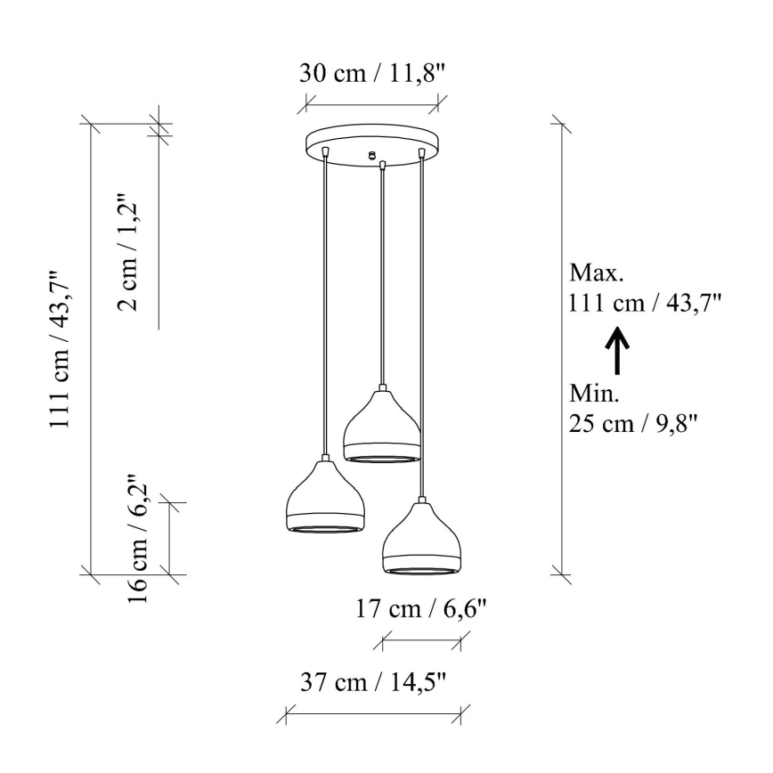 Hanglamp YILDO 3xE27/40W/230V wit/goud